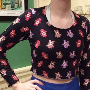 Black Crop Top w/ Care Bear repeat